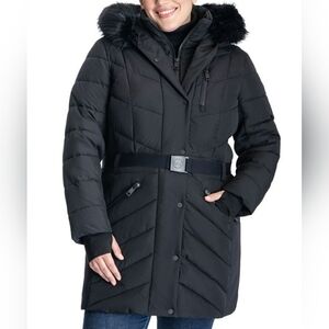 MICHAEL MICHAEL KORS Plus Size Belted Faux-Fur-Trim Hooded Puffer Coat, Size XXL